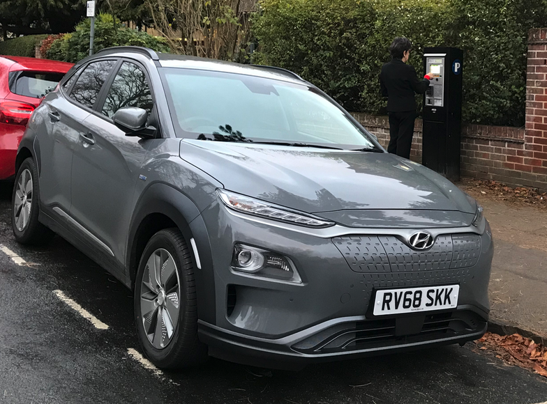 A Hyundai Kona Electric parked on a street in Oxford