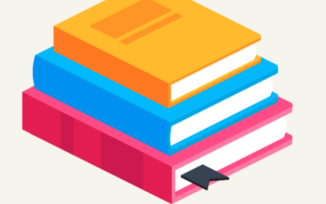 Colourful image of three books stacked 