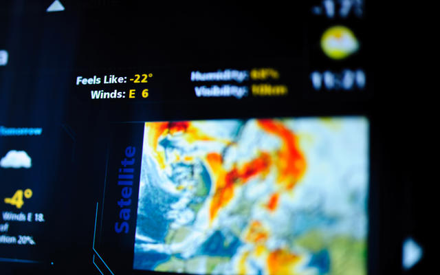Image of a screen projecting a weather forecast