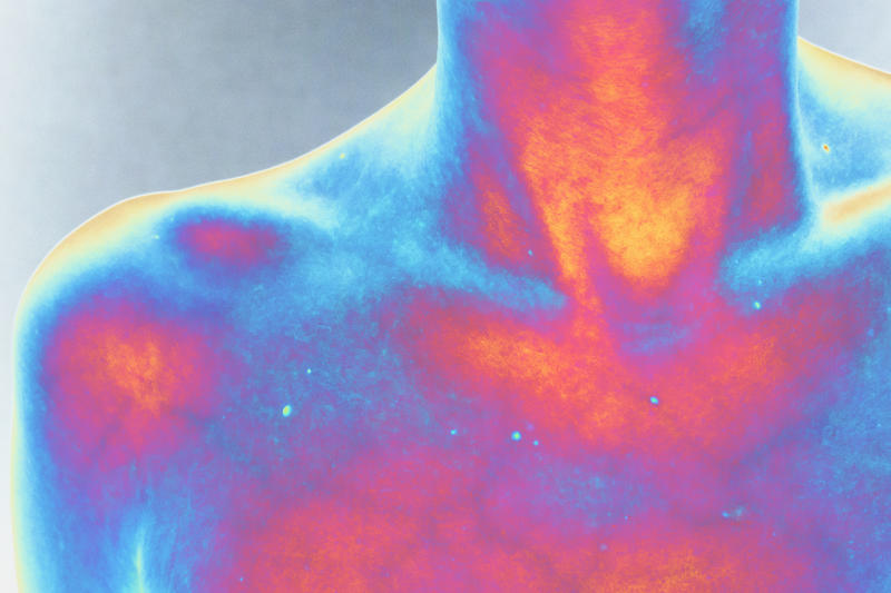 Magnetic waves pictured in a diagnostic body scan of the neck and shoulder