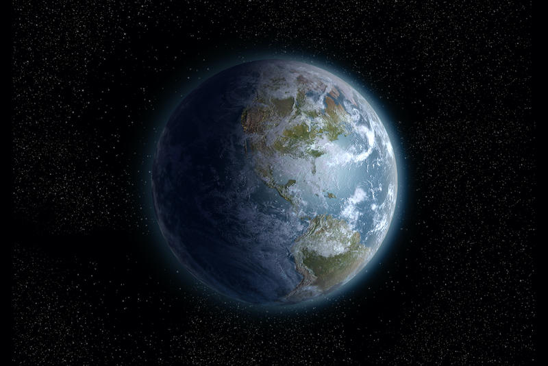 A rendering of planet earth seen from space, before human habitation