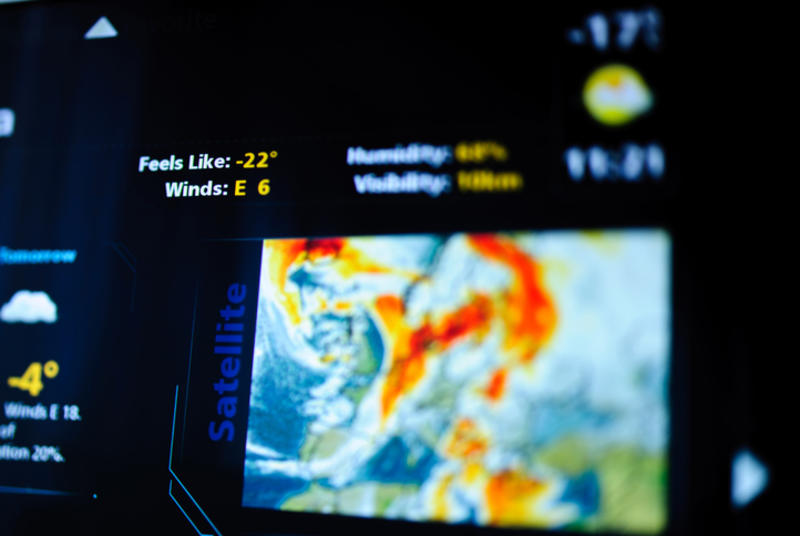 Image of a screen projecting a weather forecast